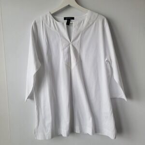 Lauren Ralph Lauren White Split V Cotton Tunic